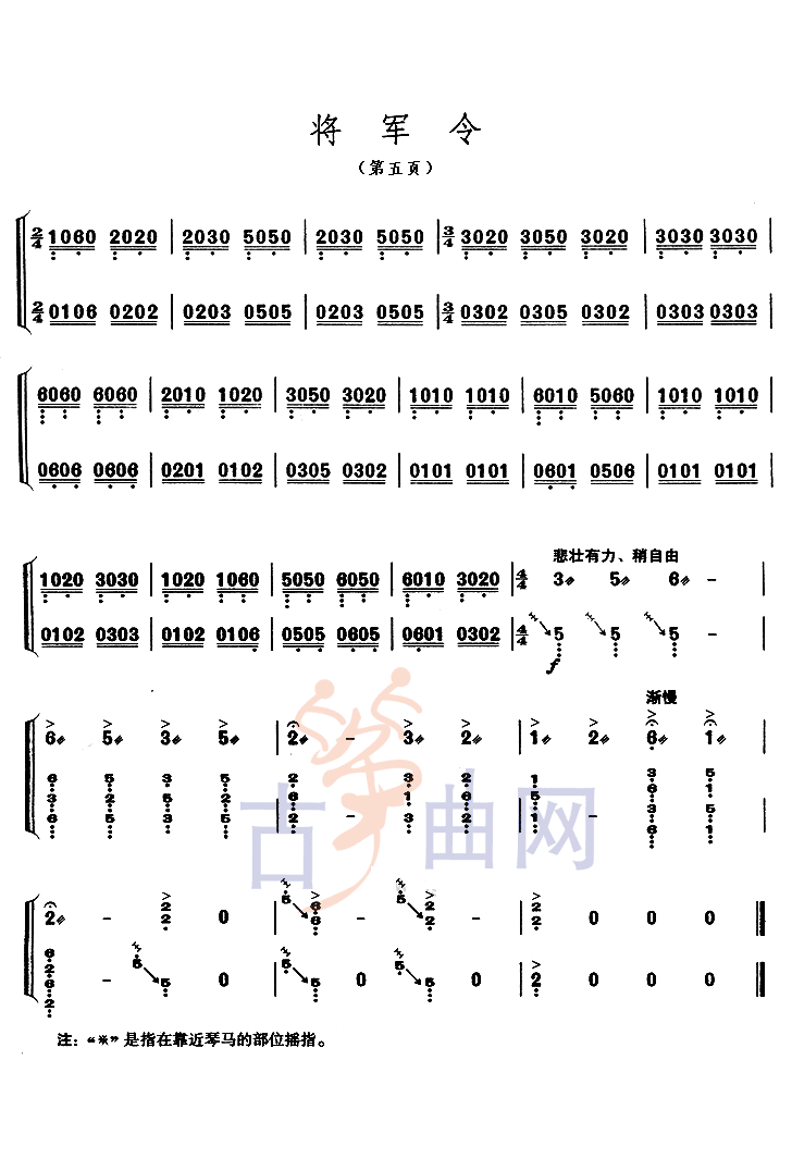 上海音乐学院考级筝谱《将军令》(八级)